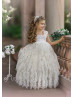 Beaded Ivory Lace Wrinkled Chiffon Ruffled Flower Girl Dress
